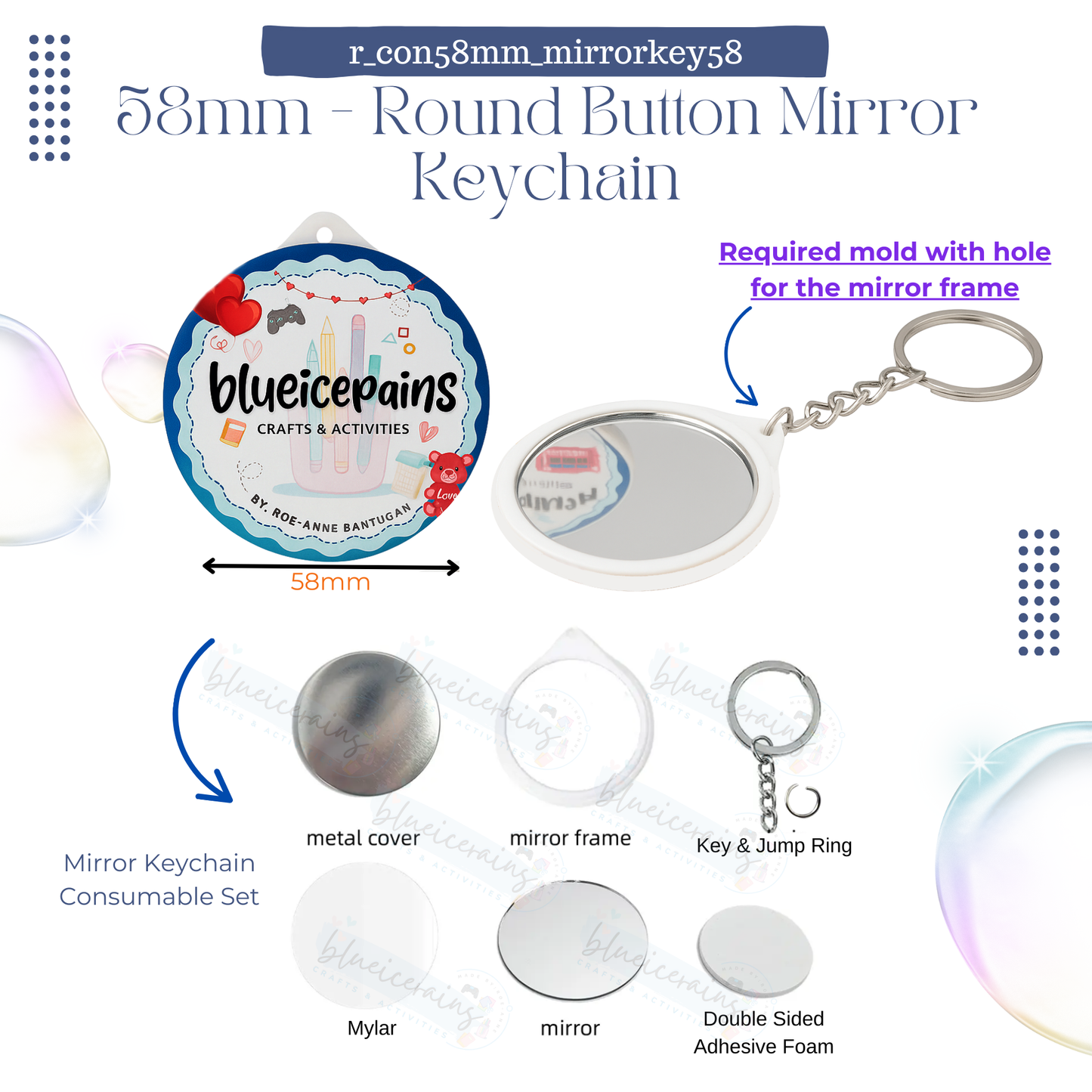58mm Round Button Consumables - Mirror Keychain [ONHAND]