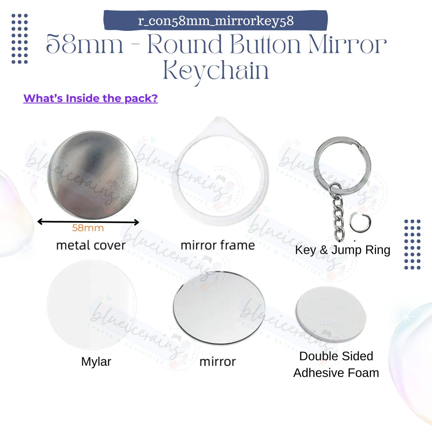 58mm Round Button Consumables - Mirror Keychain [ONHAND]
