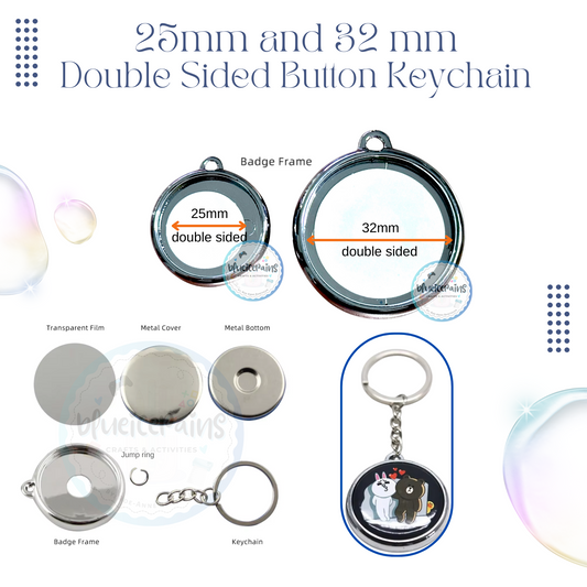 Double Sided Round Button Keychain - Silver