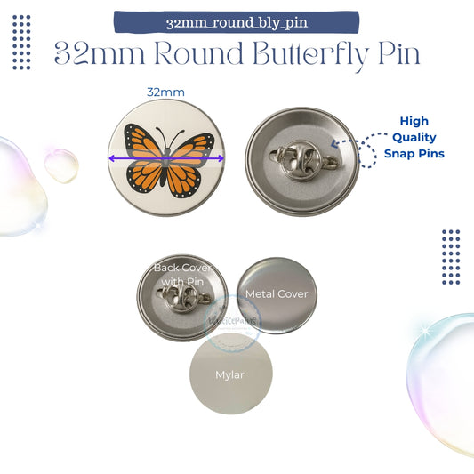 32mm Round Butterfly Pin