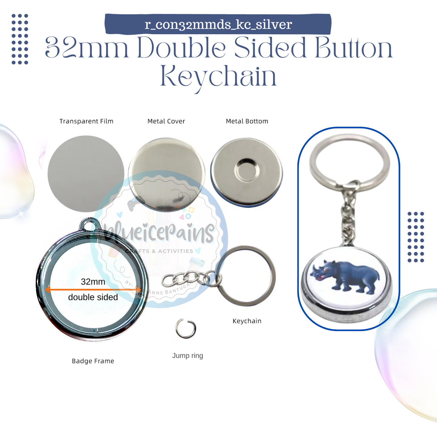 Double Sided Round Button Keychain - Silver