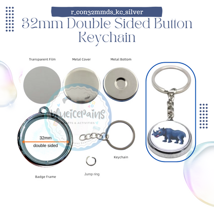 Double Sided Round Button Keychain - Silver