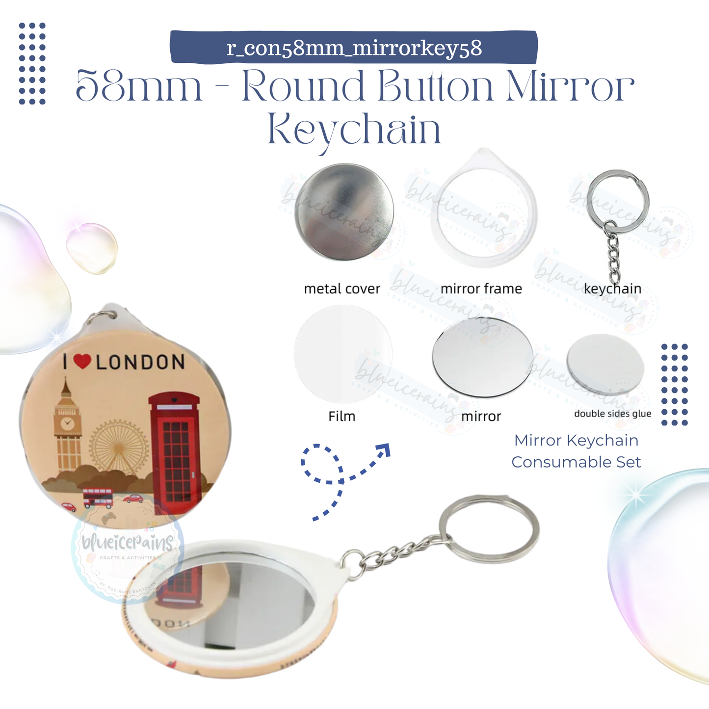 58mm Round Button Consumables - Mirror Keychain [ONHAND]